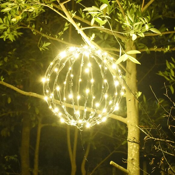 LIBERECOO LED Festive Light Balls 16 inch Metal Hanging Tree Sphere Light 3 PK
